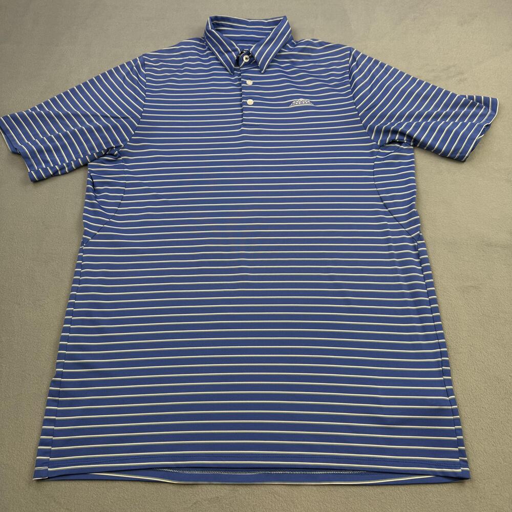 KJUS Polo Shirt Mens Medium Blue Soren Multistripe Golf Stretch Performance